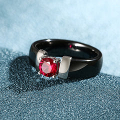 BNREnterprise White & Black Ceramic Ring with Red Zircon – 6mm