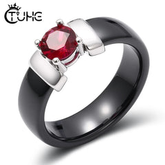 BNREnterprise White & Black Ceramic Ring with Red Zircon – 6mm