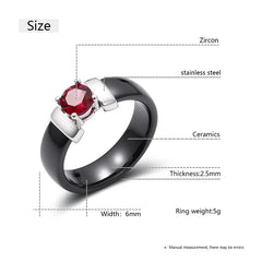 BNREnterprise White & Black Ceramic Ring with Red Zircon – 6mm